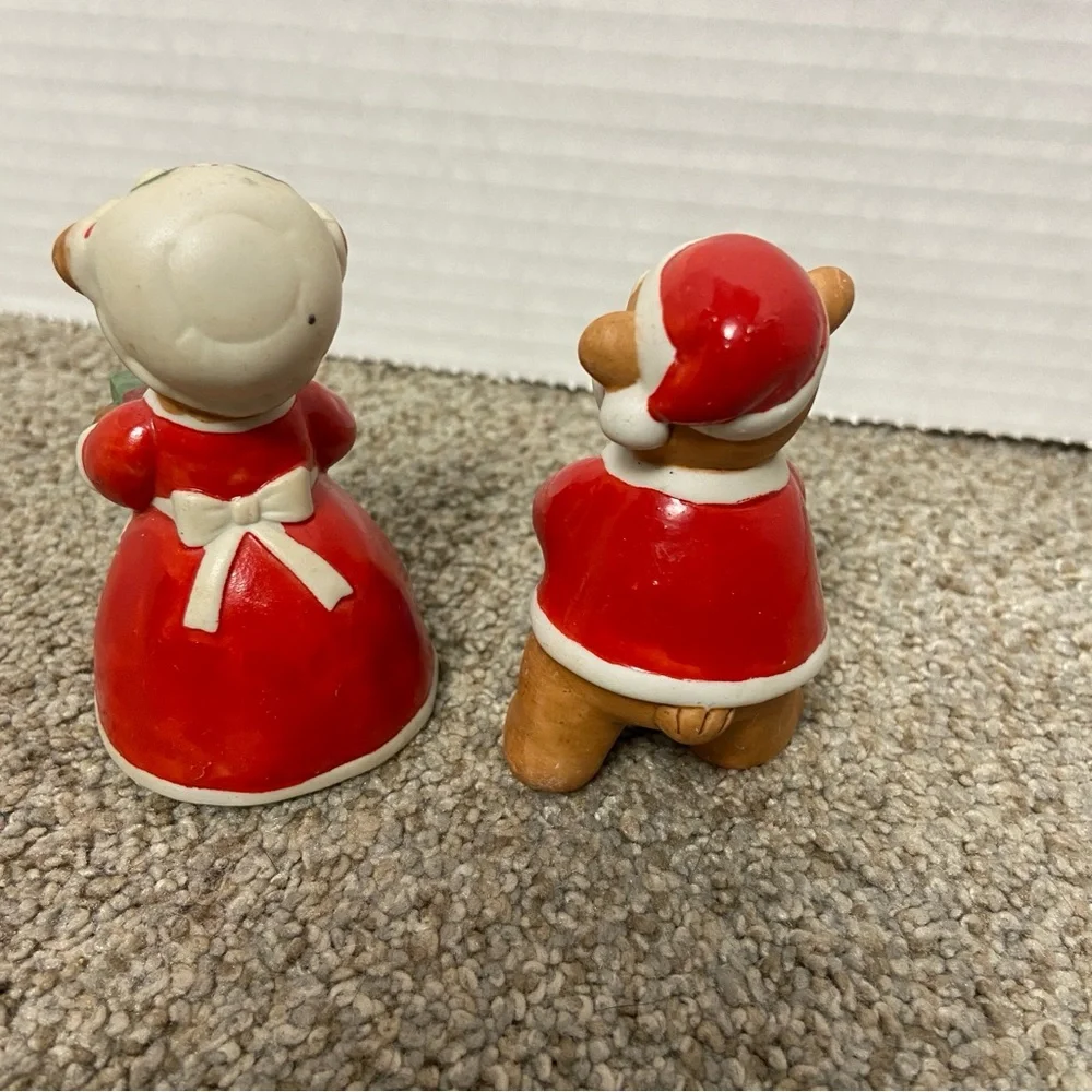 Vintage Christmas Bear Figurines in Red and Green Mrs. And Santa Claus. Set of 2